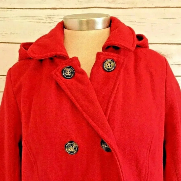 AEROPOSTALE Women Button Down Fully Lined Collar Hoodie Red Coat Jacket Sz Large - Picture 2 of 12